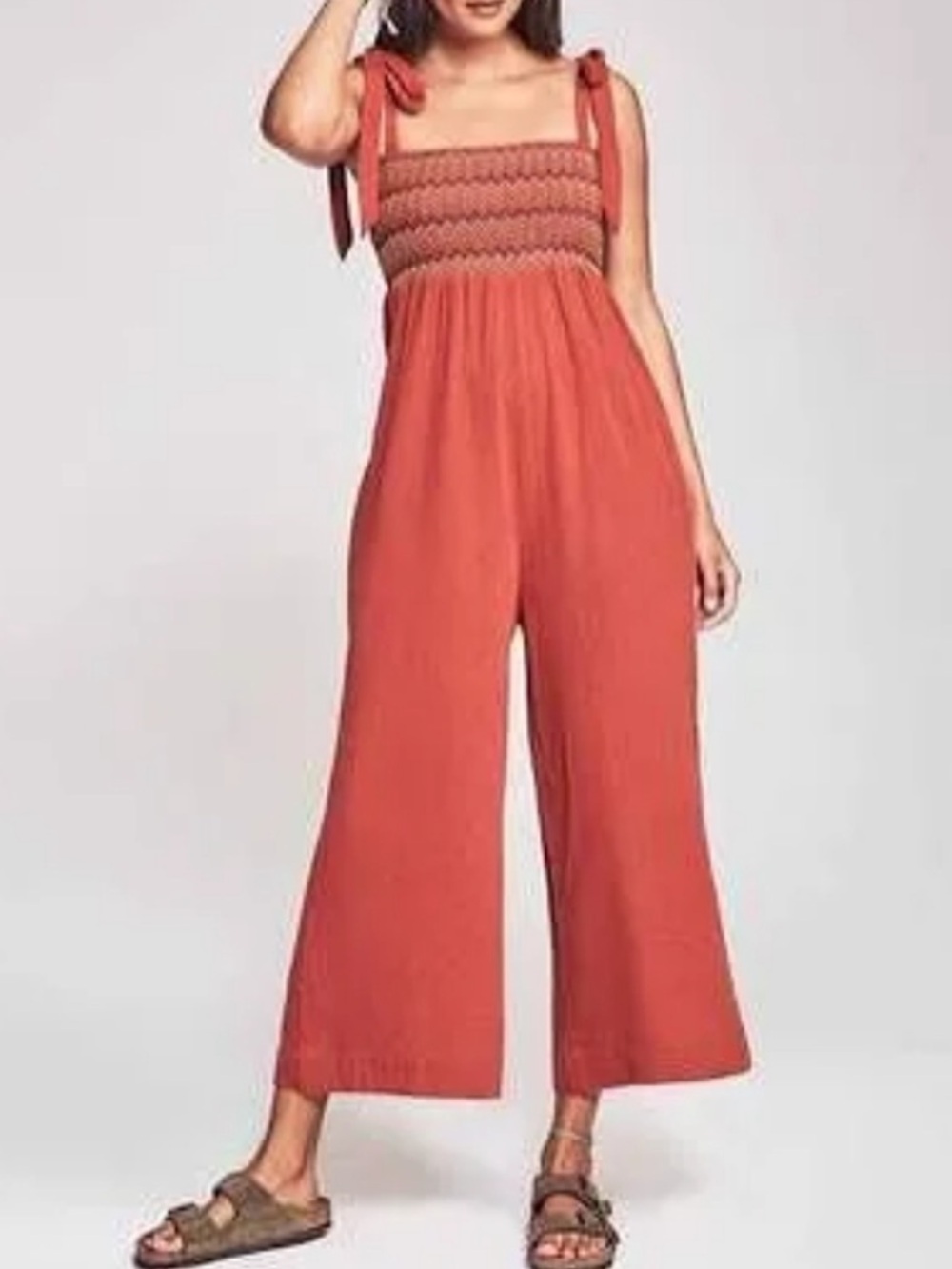 Faherty Eloise Picante Rust Tie-Shoulder Wide-Leg Jumpsuit Sz S